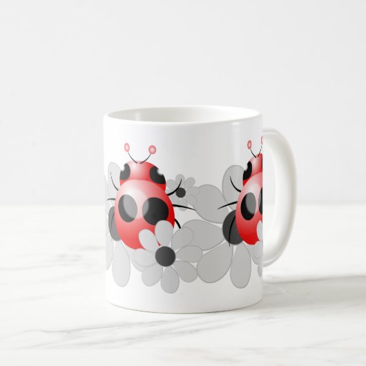 かわいいてんとう虫および白黒デイジー コーヒーマグカップ (正面右)