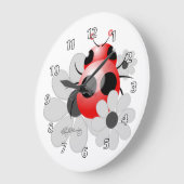 かわいいてんとう虫および白黒デイジー ラージ壁時計 (傾斜)