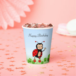 かわいいてんとう虫と四つ葉のクローバーの誕生日パーティー 紙コップ