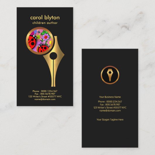 かわいいてんとう虫のカラフルなフラワーチャイルドの作家 名刺 (正面/裏面)