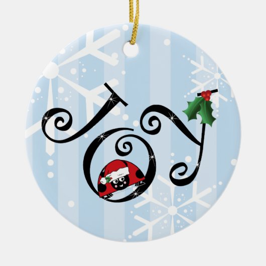 かわいいてんとう虫の喜びのオーナメント セラミックオーナメント (正面)