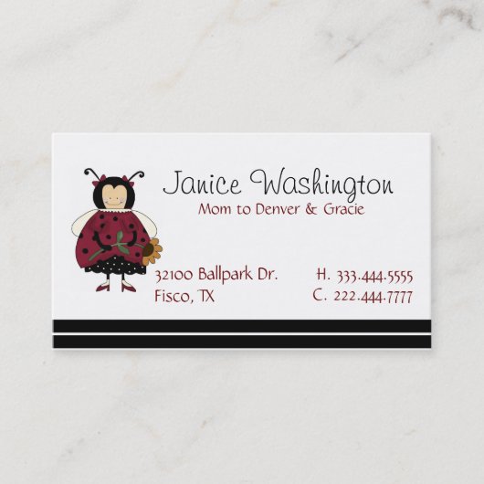 かわいいてんとう虫の女の子のお母さんカード コーリングカード (正面)