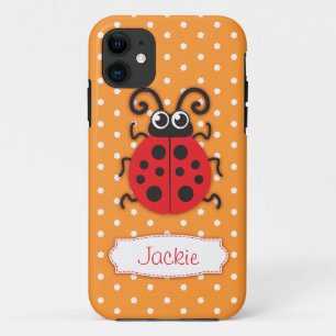 かわいいてんとう虫の女の子は赤いオレンジiphoneの箱を示します iPhone 11 ケース