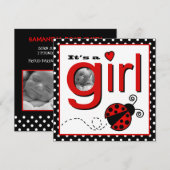 かわいいてんとう虫の赤く及び黒いベビーの写真の発表 案内状 (正面/裏面)