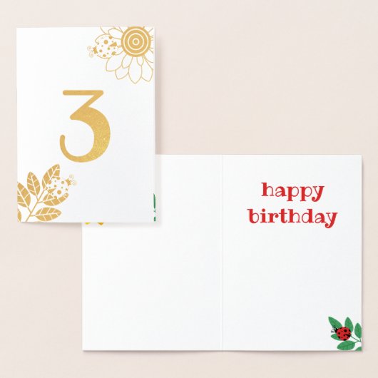 かわいいてんとう虫の金ゴールドホイル数誕生日 箔カード (ディスプレー)