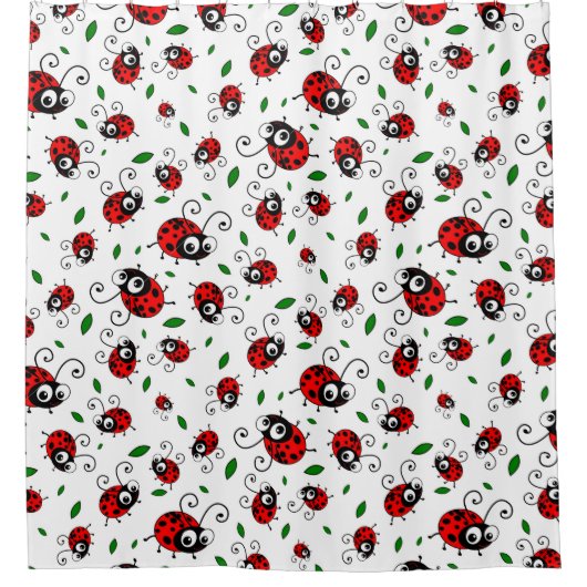 かわいいてんとう虫パターンシャワー・カーテン シャワーカーテン (正面)