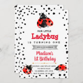 かわいいてんとう虫パーティー誕生日招待状 招待状 (正面/裏面)