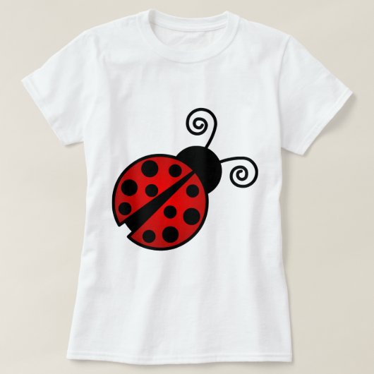 かわいいてんとう虫-赤および黒 Tシャツ (デザイン正面)