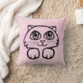 かわいいでっかい目の猫 ピンク クッション (ブランケット)