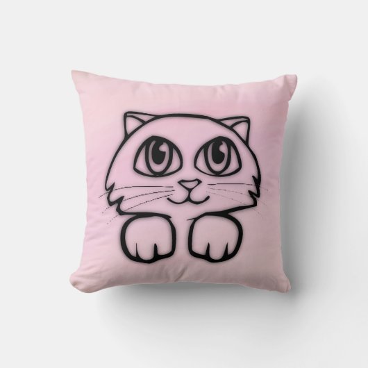 かわいいでっかい目の猫 ピンク クッション (正面)