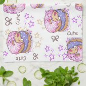 かわいいとっても甘いドーナツ 現代的な紫色 キッチンタオル (折り畳み)