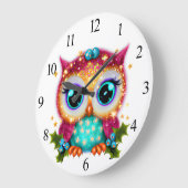 かわいいと愛らしいカワイイ ベイビー フクロウ ラージ壁時計 (傾斜)