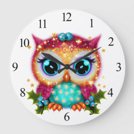 かわいいと愛らしいカワイイ ベイビー フクロウ ラージ壁時計