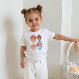 かわいいどんぐりのキャラクターTシャツ | 秋のベビーTシャツ ベビーTシャツ