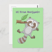 かわいいなびくアライグマ漫画イラストレーション ポストカード (正面/裏面)