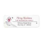 かわいいなびく雪だるまメリークリスマスファミリー ラベル (正面)