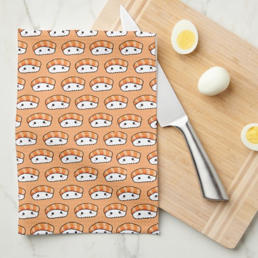かわいいにぎり寿司のシームレスパターン キッチンタオル (四つ折り)
