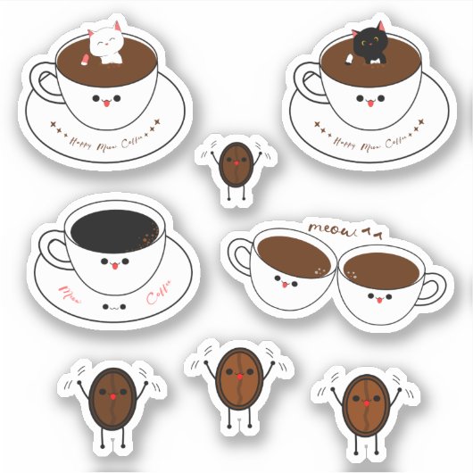 かわいいにゃんこコーヒービニールステッカー シール (正面)