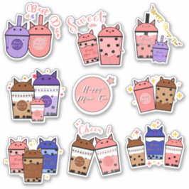 かわいいにゃんこ紅茶カップ　ビニールステッカー シール