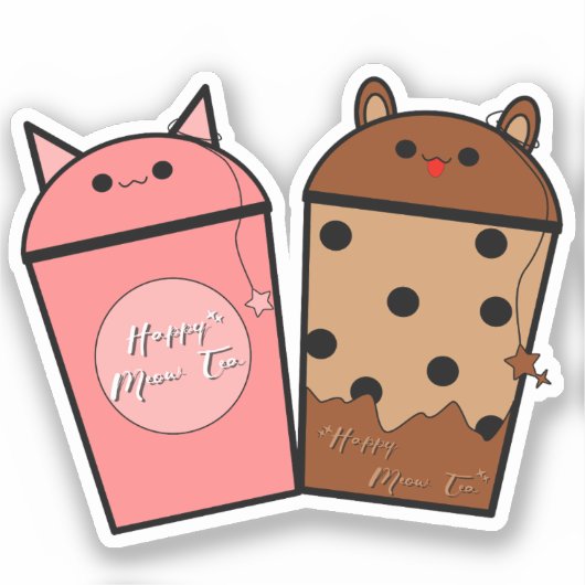 かわいいにゃん茶のビニールステッカー シール (正面)