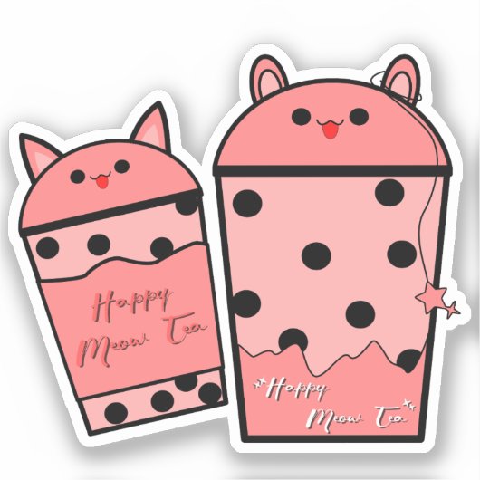 かわいいにゃん茶のビニールステッカー シール (正面)