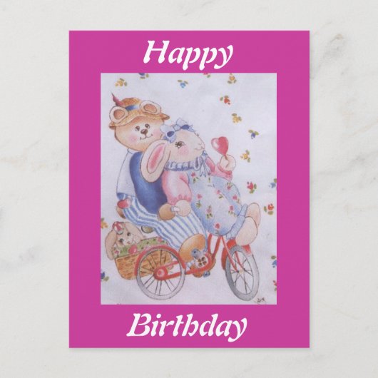 かわいいぬいぐるみのウサギのカップル ポストカード (正面)