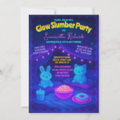 かわいいぬいぐるみグロー ネオン スリープ バースデーパーティー 招待状 (正面)