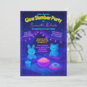 かわいいぬいぐるみグロー ネオン スリープ バースデーパーティー 招待状 (スタンド正面)