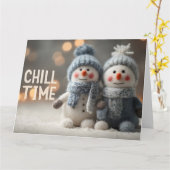 かわいいぬいぐるみ雪だるま人形　編み帽子付き カード (黄色い花)