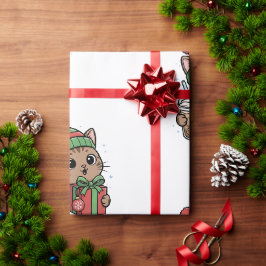 かわいいねこちゃんのクリスマス アイスラテ柄包装紙 ラッピングペーパー