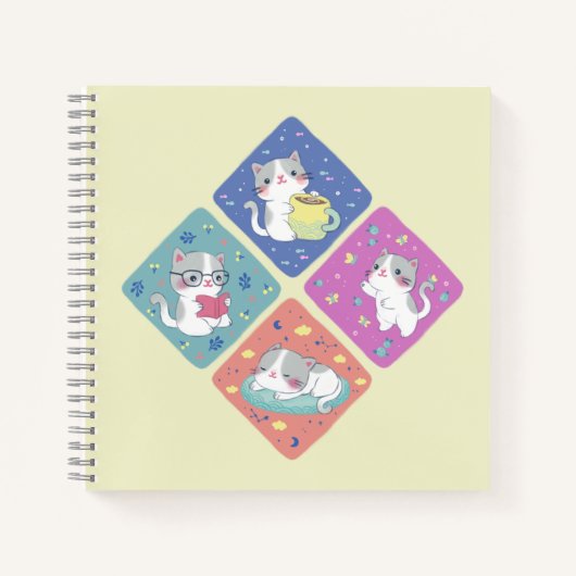 かわいいねこの忙しい1日 イラスト ノートブック (正面)