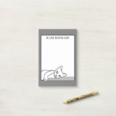 かわいいねこアート 個性的なねこメモ - Suzanne Heinによるオリジナルの線画 - 黒と灰 ポストイット (デスク上)