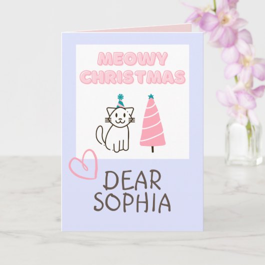 かわいいねこハット＆ツリーのハッピーなクリスマス パステルカラー カード (蘭)