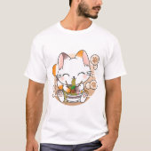 かわいいねこラーメンおたく日本のアニメ猫 Tシャツ (正面)