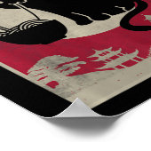 かわいいねこラーメンヴィンテージ日本のアニメ女子 ポスター (角)