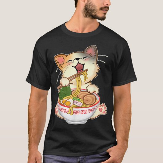 かわいいねこラーメン可愛いラーメン猫日本の麺F Tシャツ (正面)
