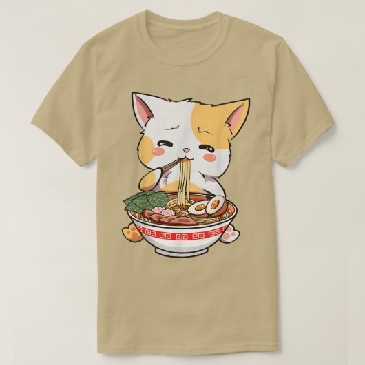 かわいいねこラーメン可愛いラーメン猫日本の麺G Tシャツ (デザイン正面)