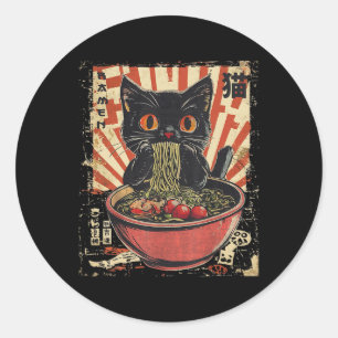 かわいいねこラーメン麺おもしろいア日本のニメマンガ ラウンドシール