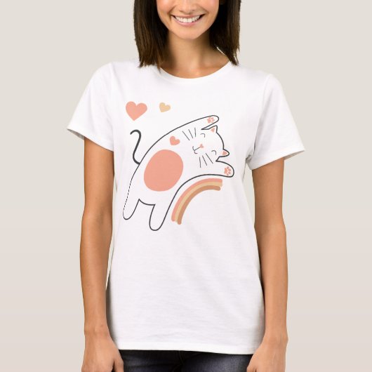 かわいいねこ虹色Tシャツ Tシャツ (正面)