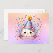 かわいいねこ 誕生日グリーティングカード ポストカード (正面/裏面)