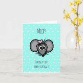 かわいいねずみが描かれた誕生日カード (ターコイズ) カード (黄色い花)