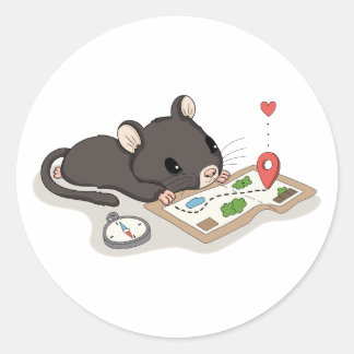 かわいいねずみの宝の地図読みアドベンチャーステッカー ラウンドシール
