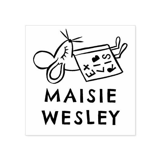 かわいいねずみの手描きエクスリブリス本のしおり ラバースタンプ (インプリント)