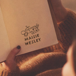 かわいいねずみの手描きエクスリブリス本のしおり ラバースタンプ