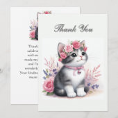 かわいいねずみ色の子猫の女の子の誕生日ありがとう ノートカード (正面/裏面)