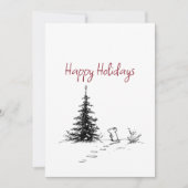 かわいいねずみ & 木のラインアートのクリスマスお祭り シーズンカード (正面)