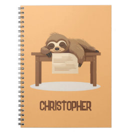 かわいいねむい勉強するナマケモノの名前付き ノートブック