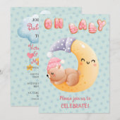 かわいいねむねむクマの月ちゃんの女の子ベビーシャワー 招待状 (正面/裏面)