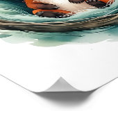 かわいいねむるキツネの巣の水彩画 ポスター (角)