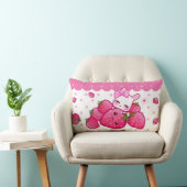 かわいいのいちごが付いているかわいいピンクのバニー ランバークッション (椅子)